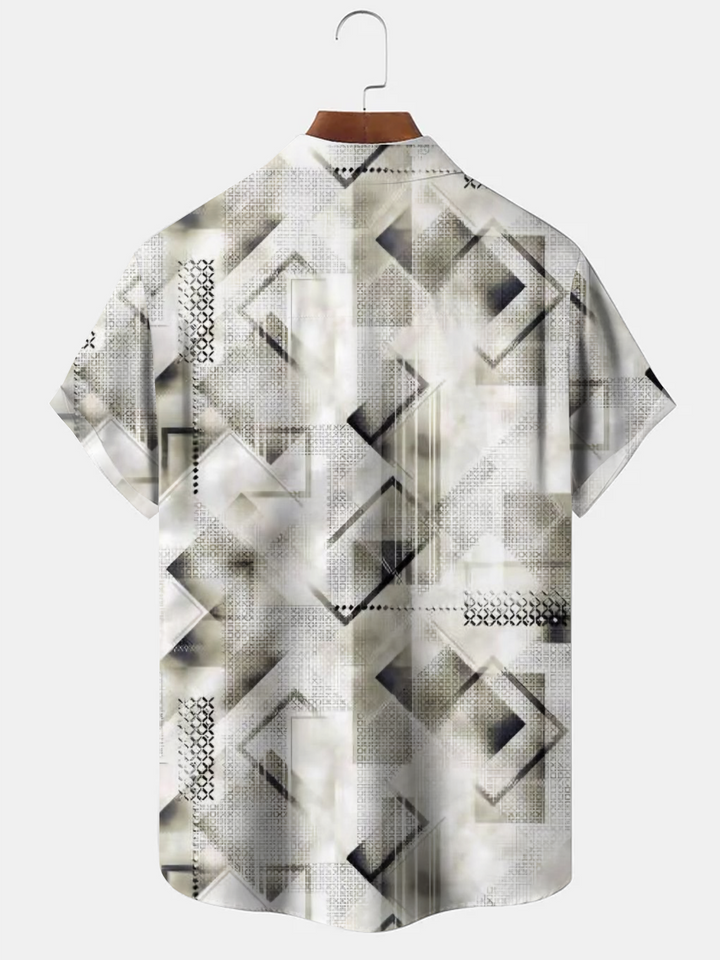 Alohadaddy Geometric Pattern Button Pocket Casual Short Sleeve Shirt