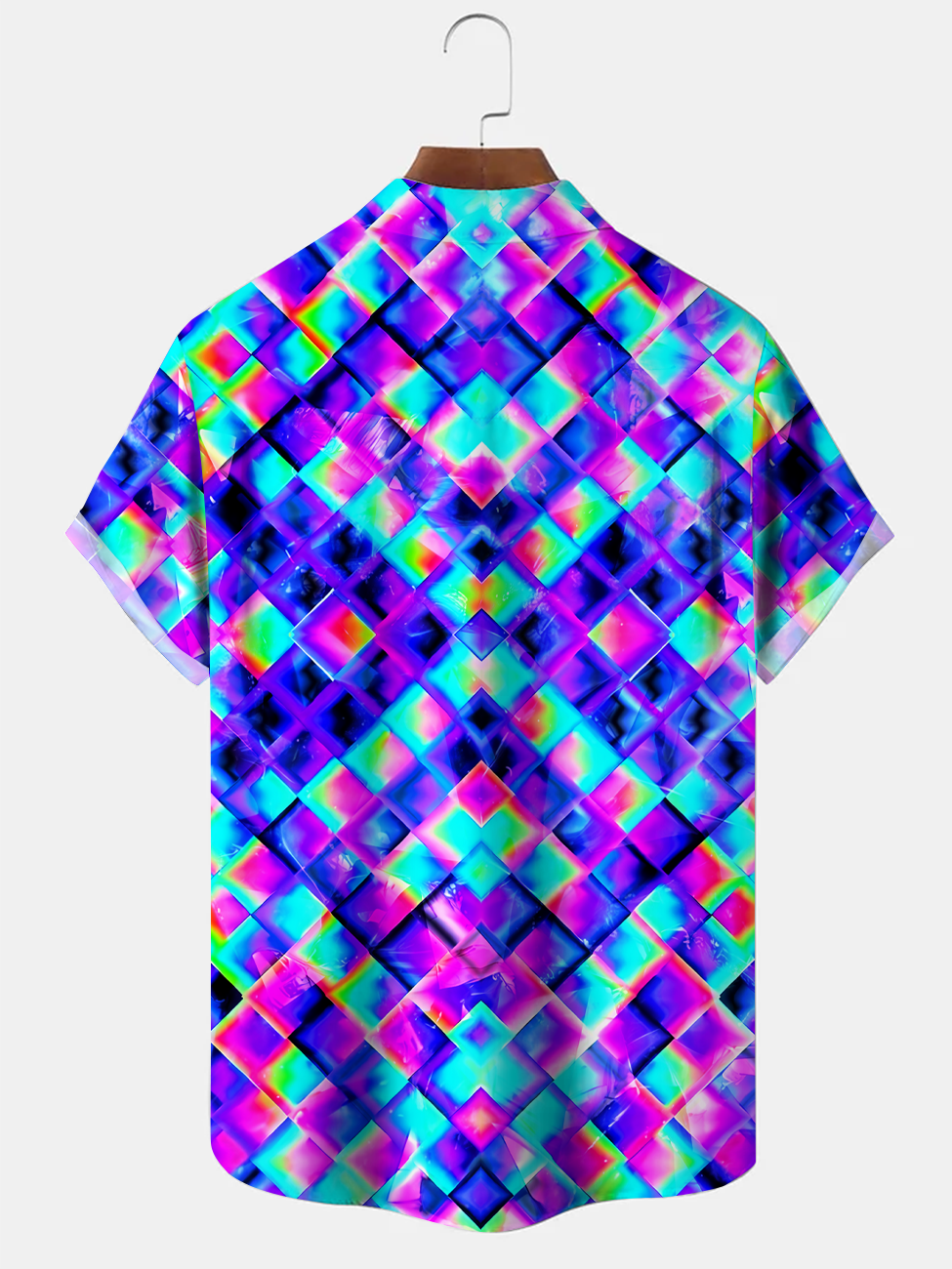 Alohadaddy Geometric Pattern Fluorescent Geometric Button Pocket Casual Short Sleeve Shirt