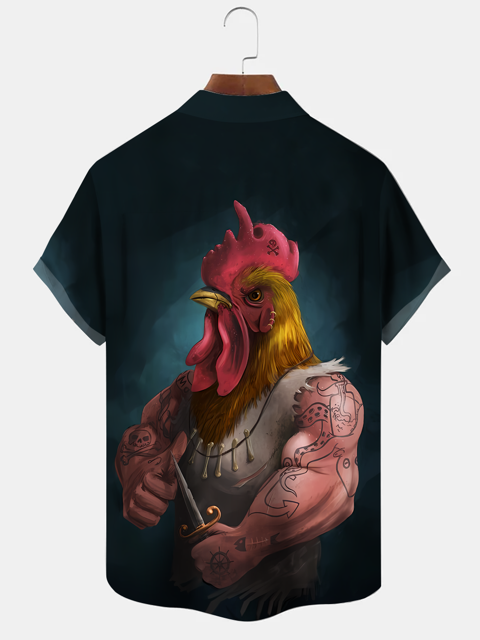 Alohadaddy Art Rooster Rock Button Pocket Casual Short Sleeve Shirt