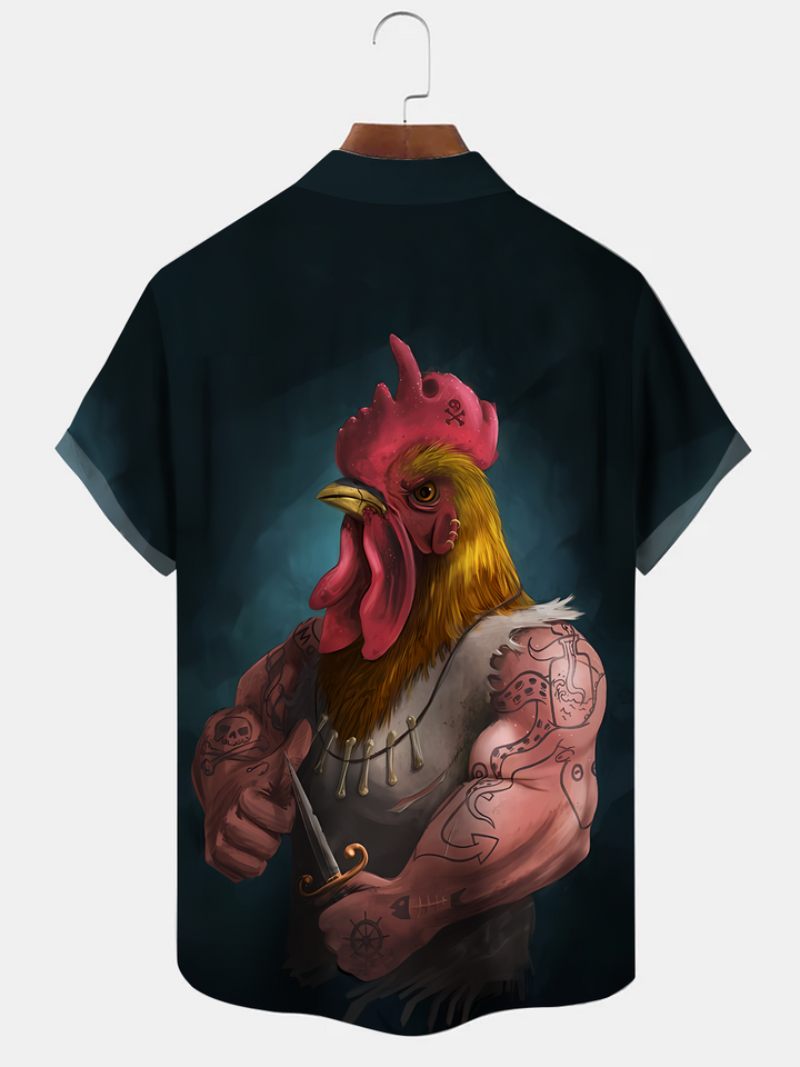 Alohadaddy Art Rooster Rock Button Pocket Casual Short Sleeve Shirt