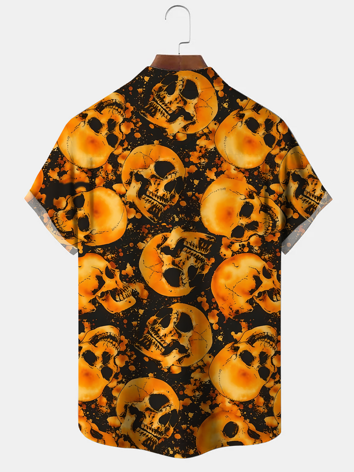 Alohadaddy Skull Button Pocket Casual Short Sleeve Shirt