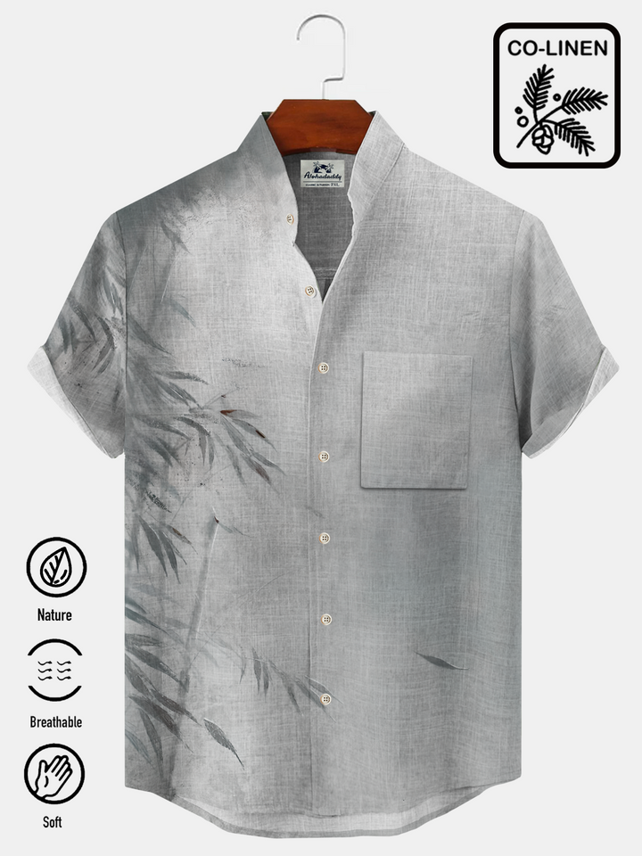 Alohadaddy Bamboo Stand Collar Button Pocket Casual Short Sleeve Shirt