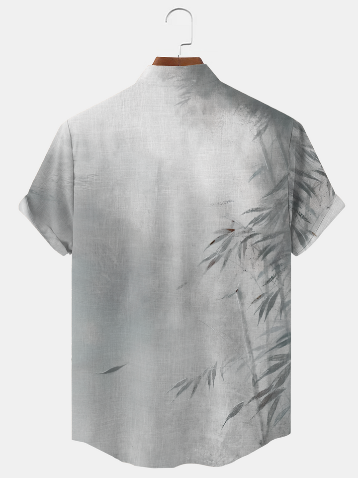Alohadaddy Bamboo Stand Collar Button Pocket Casual Short Sleeve Shirt