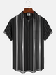 Alohadaddy Geometric Lines Buttons Pockets Casual 50S Bowling Commuter Short Sleeve Shirt