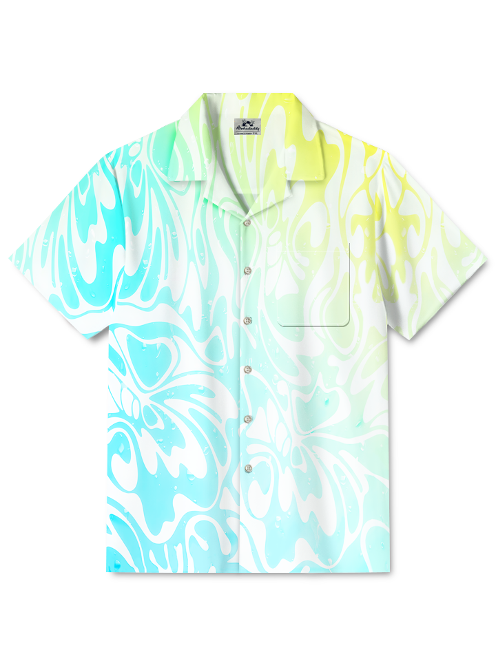 Alohadaddy Plant Leaves Gradient Button Pocket Casual Short Sleeve Shirt