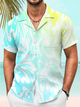 Alohadaddy Plant Leaves Gradient Button Pocket Casual Short Sleeve Shirt