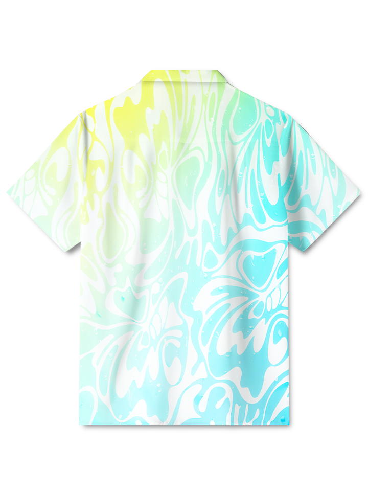 Alohadaddy Plant Leaves Gradient Button Pocket Casual Short Sleeve Shirt