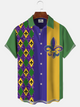 Alohadaddy Geometric Chrome Heart Stripe Button Pocket Casual Short Sleeve Shirt