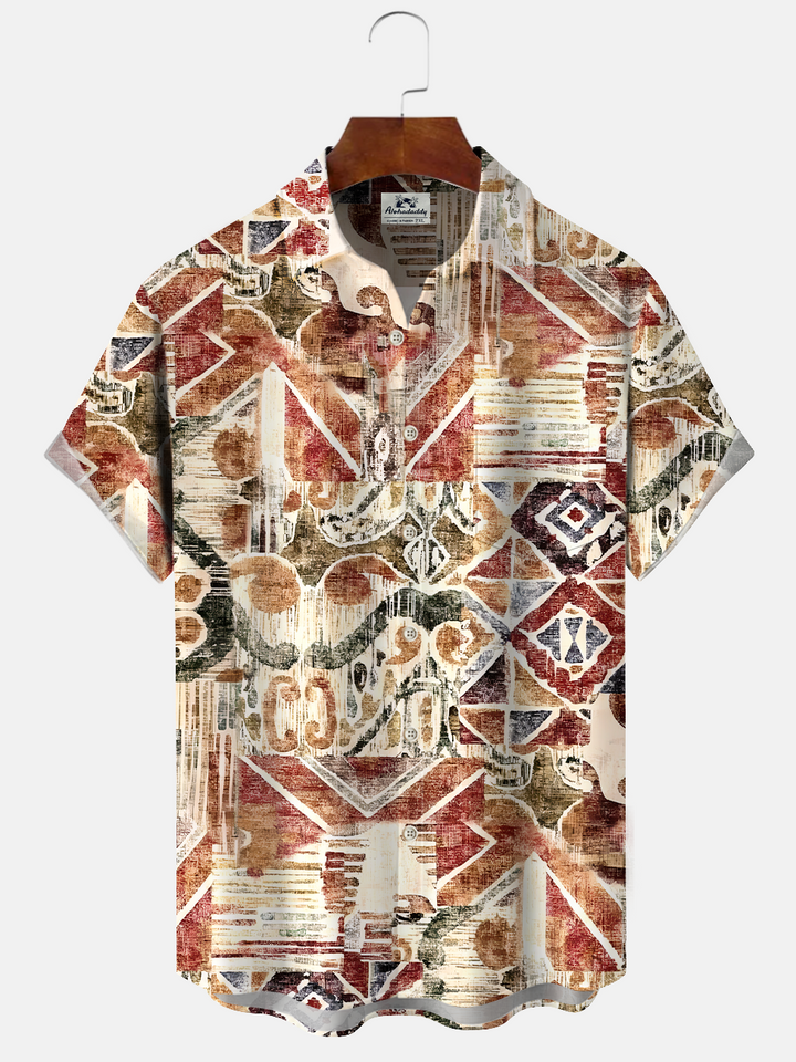 Alohadaddy Ethnic Retro Button Pocket Casual Short Sleeve Shirt