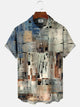 Alohadaddy Retro Geometric Button Pocket Casual Short Sleeve Shirt