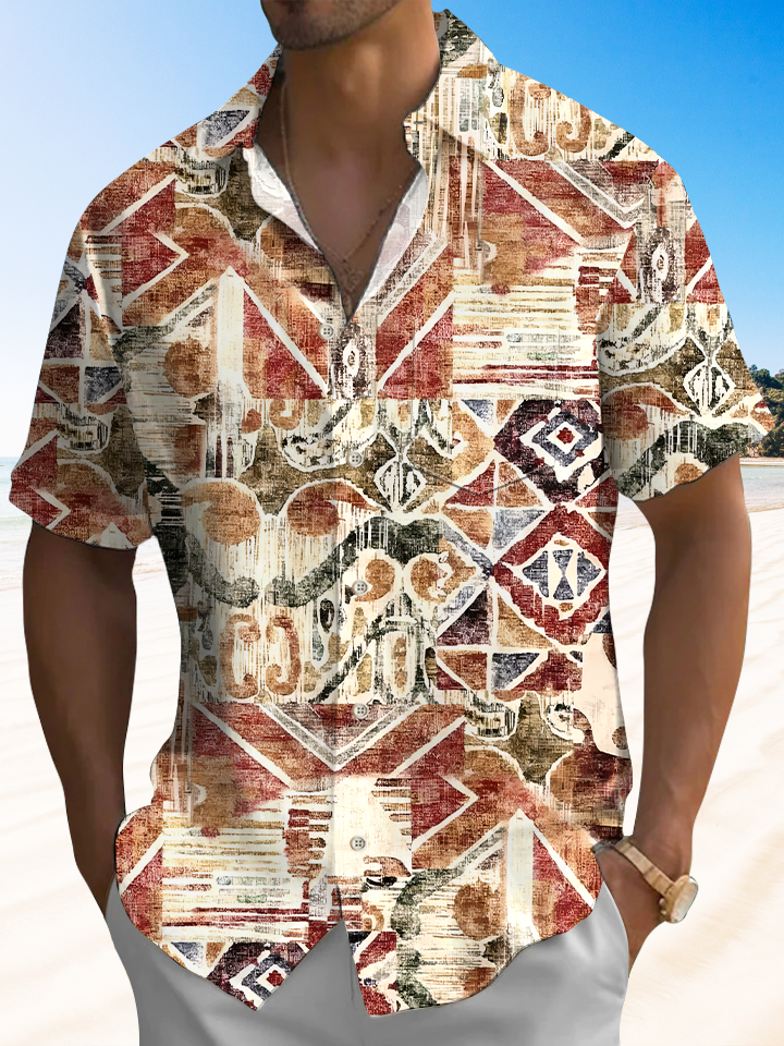 Alohadaddy Ethnic Retro Button Pocket Casual Short Sleeve Shirt