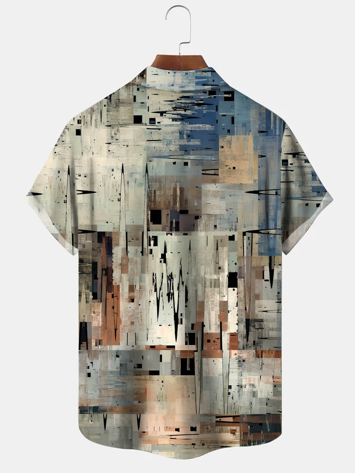 Alohadaddy Retro Geometric Button Pocket Casual Short Sleeve Shirt