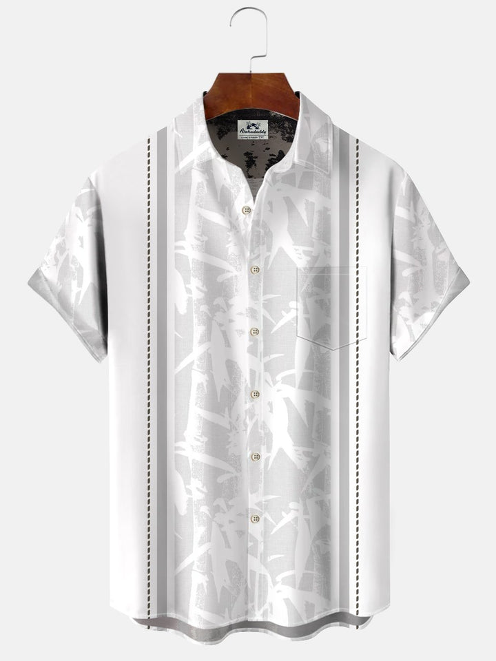 Alohadaddy Plant Bamboo Button Pocket Casual 50S Bowling Commuter Short Sleeve Shirt