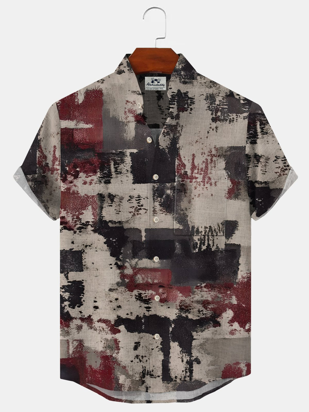 Alohadaddy Geometric Vintage Button Pocket Casual Short Sleeve Shirt
