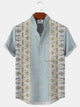 Alohadaddy Geometric Retro Ethnic Pattern Button Pocket Casual Short Sleeve Shirt