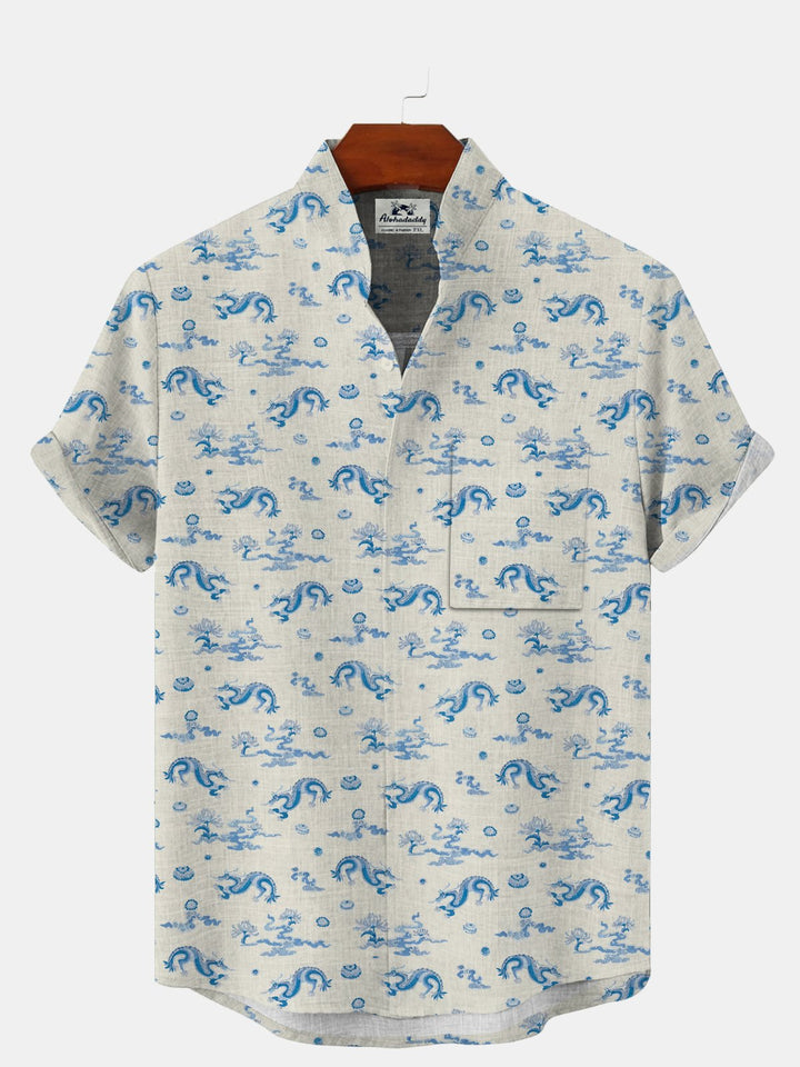 Alohadaddy Dragon Button Pocket Casual Short Sleeve Shirt