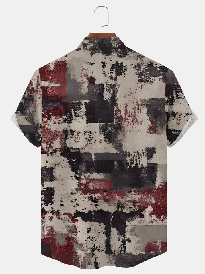 Alohadaddy Geometric Vintage Button Pocket Casual Short Sleeve Shirt