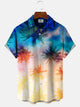 Alohadaddy Gradient Coconut Tree Button Pocket Casual Short Sleeve Shirt