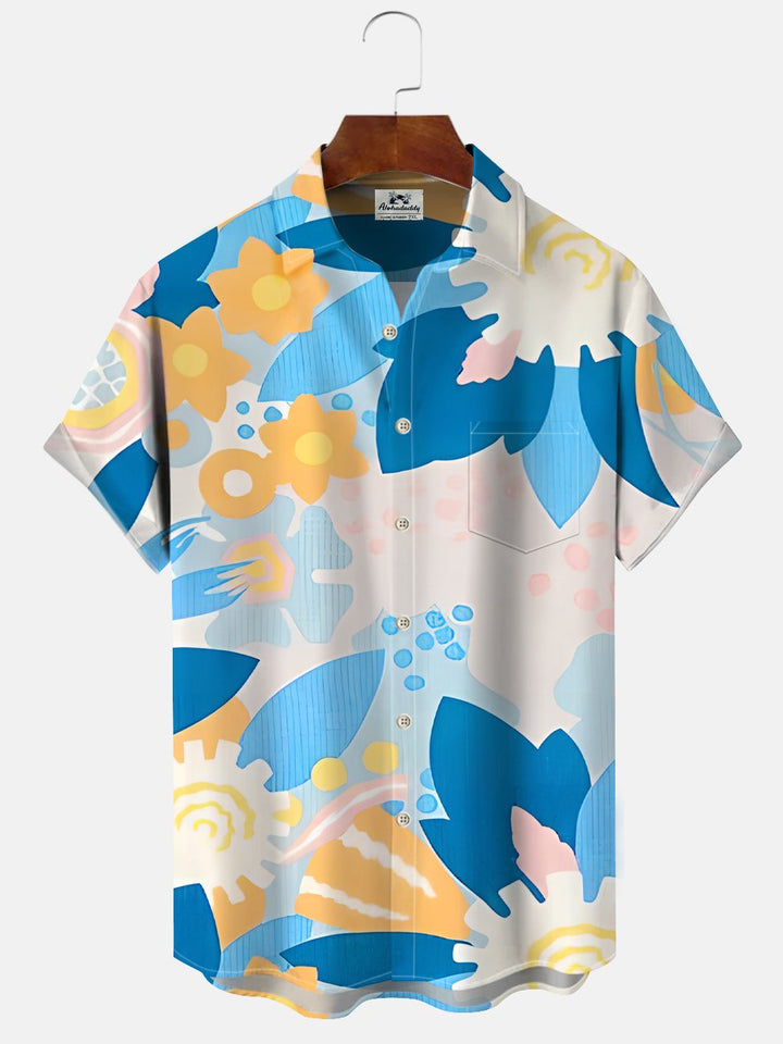 Alohadaddy Plant Leaf Flower Button Pocket Casual Short Sleeve Shirt