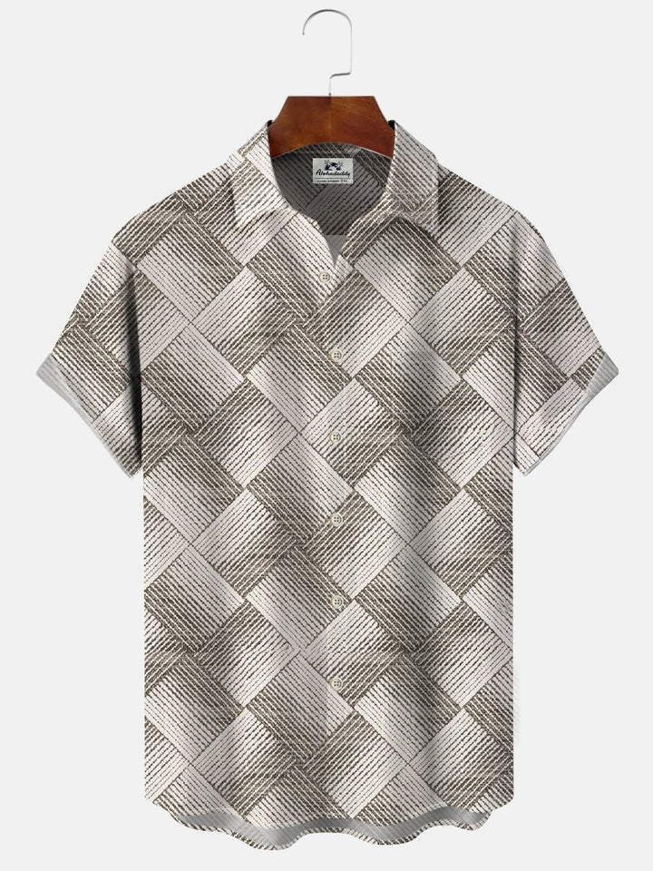 Alohadaddy Geometric Pattern Button Pocket Casual Short Sleeve Shirt