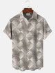 Alohadaddy Geometric Pattern Button Pocket Casual Short Sleeve Shirt