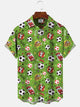 Alohadaddy Geometric Football Text Button Pocket Casual Short Sleeve Shirt