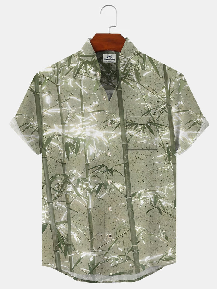 Alohadaddy Plant Bamboo Button Pocket Casual Short Sleeve Shirt