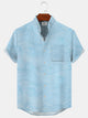 Alohadaddy Geometric Stripes Wave Button Pocket Casual Short Sleeve Shirt