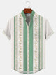 Alohadaddy Ethnic Pattern Plant Button Pocket Casual 50S Bowling Commuting Stand Collar Short Sleeve Shirt