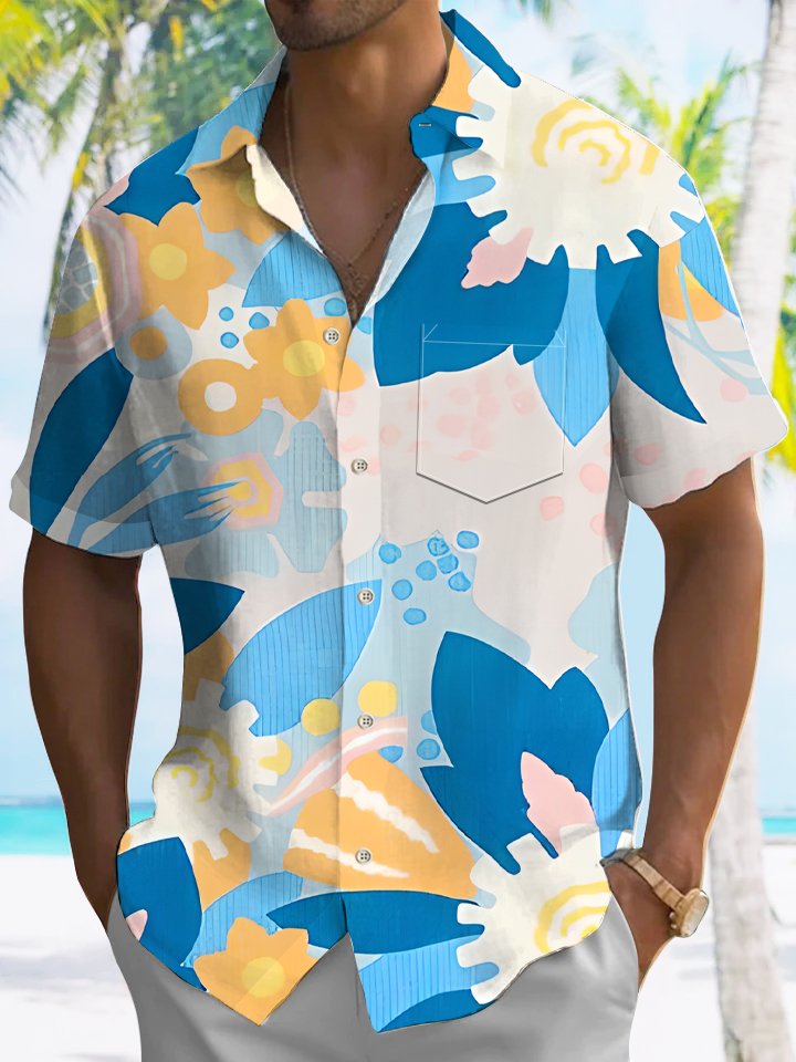Alohadaddy Plant Leaf Flower Button Pocket Casual Short Sleeve Shirt