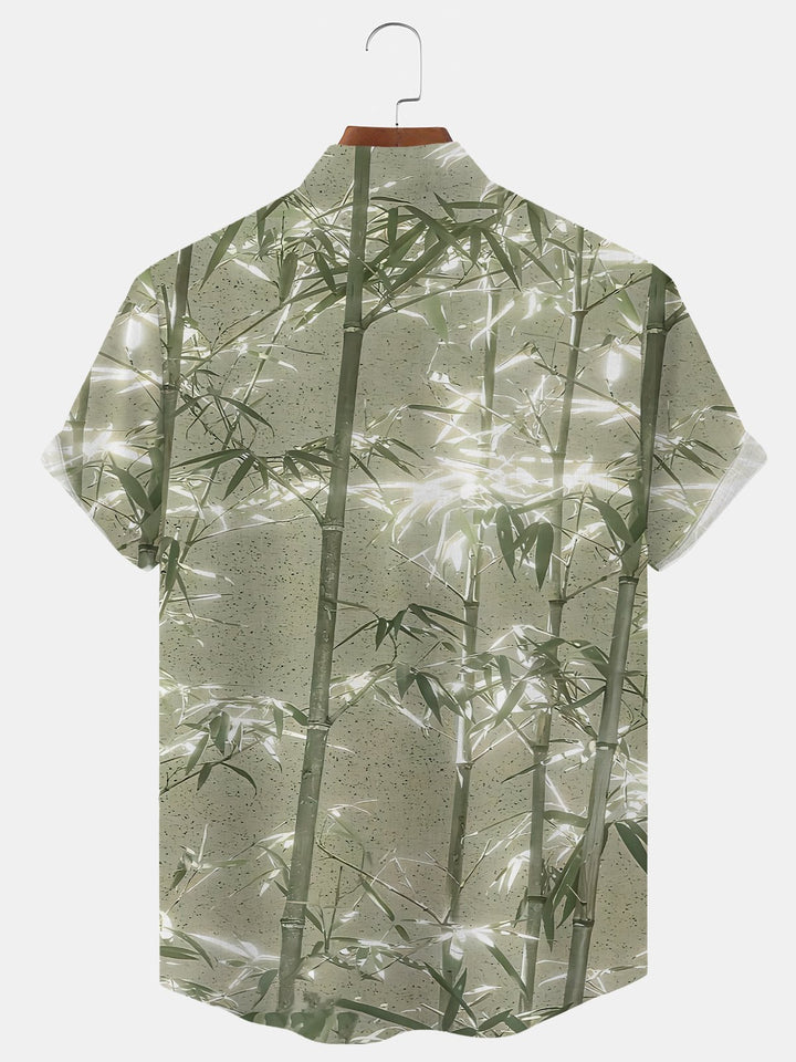 Alohadaddy Plant Bamboo Button Pocket Casual Short Sleeve Shirt