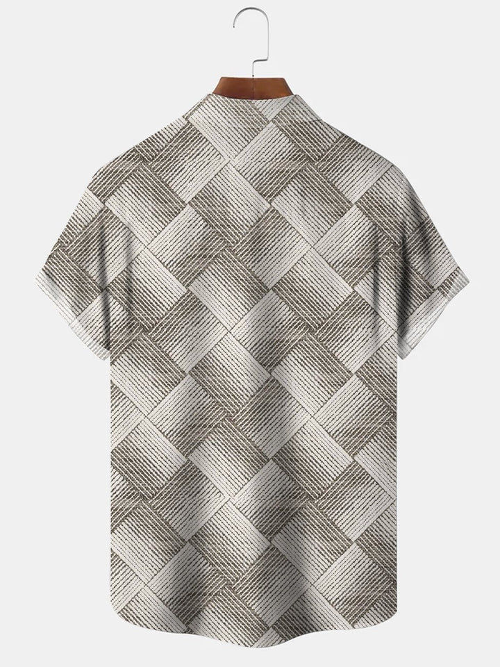 Alohadaddy Geometric Pattern Button Pocket Casual Short Sleeve Shirt