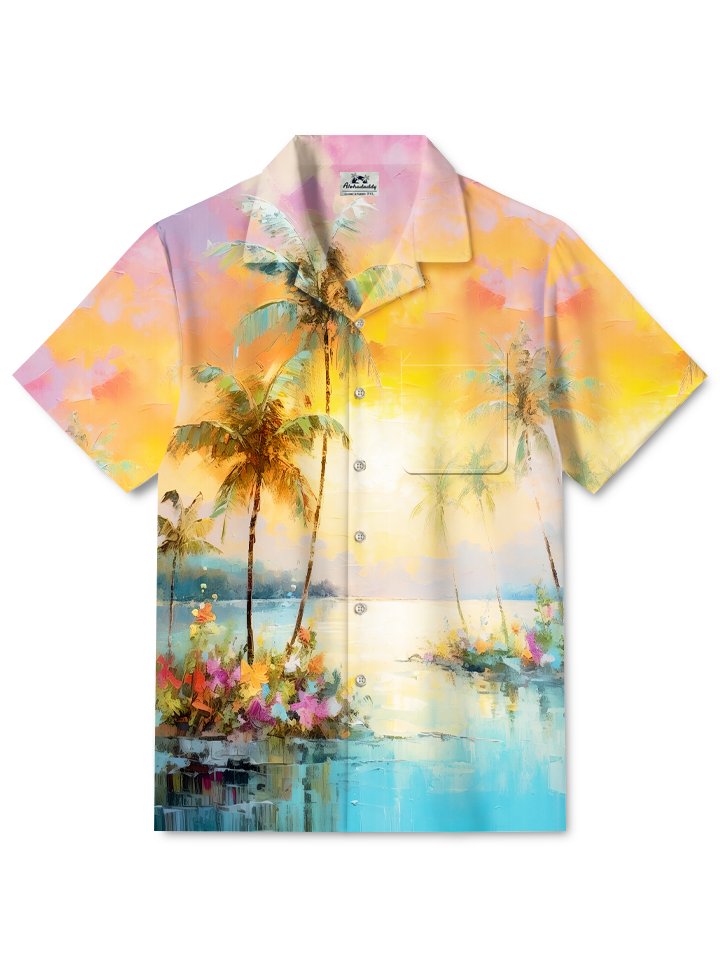 Alohadaddy Beach Coconut Tree Button Pocket Casual Short Sleeve Shirt