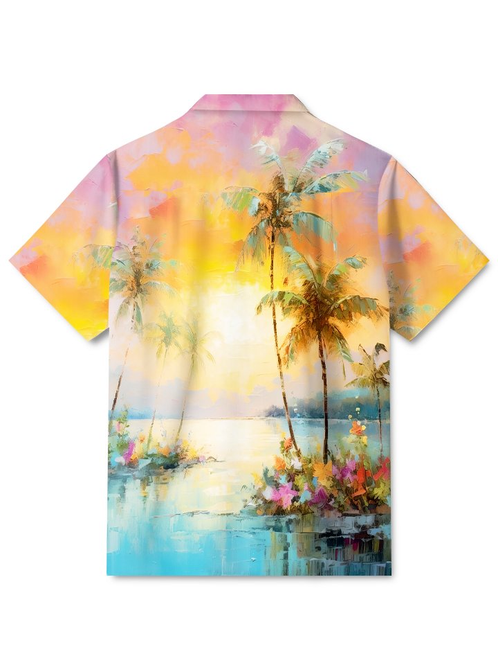 Alohadaddy Beach Coconut Tree Button Pocket Casual Short Sleeve Shirt