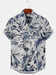 Alohadaddy Plant Leaves Button Pocket Casual Short Sleeve Stand Collar Shirt