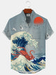 Alohadaddy Wave Octopus Button Pocket Casual Short Sleeve Stand Collar Shirt
