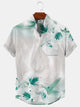 Alohadaddy Plant Gradient Button Pocket Casual Short Sleeve Stand Collar Shirt