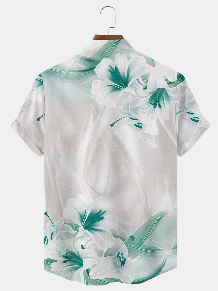 Alohadaddy Plant Gradient Button Pocket Casual Short Sleeve Stand Collar Shirt