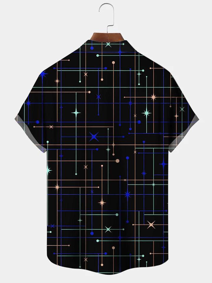 Alohadaddy Geometric Lines Button Pocket Casual Short Sleeve Shirt