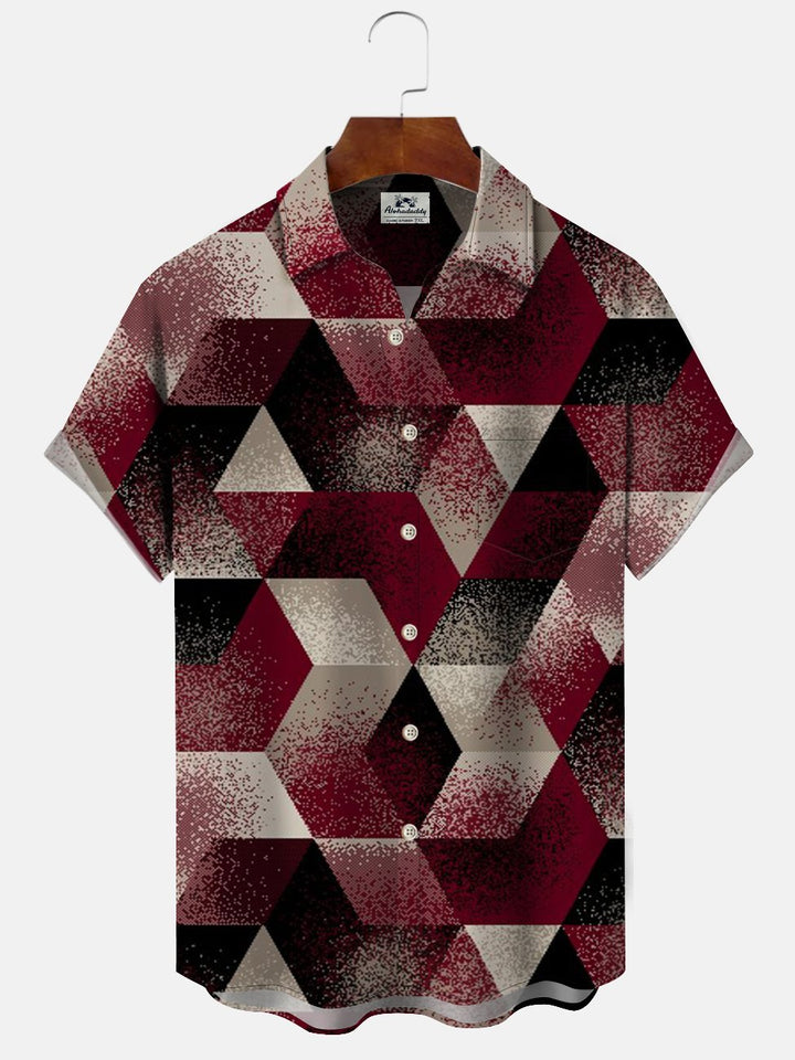 Alohadaddy Geometric Diamond Button Pocket Casual Short Sleeve Shirt