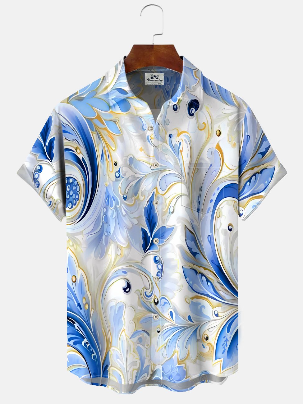 Alohadaddy Plant Leaves Button Pocket Casual Short Sleeve Shirt