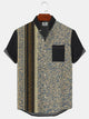 Alohadaddy Plant Leaves Button Pocket Casual Short Sleeve Shirt