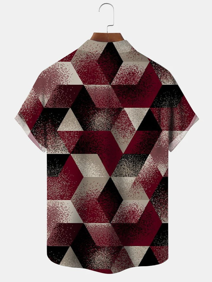 Alohadaddy Geometric Diamond Button Pocket Casual Short Sleeve Shirt