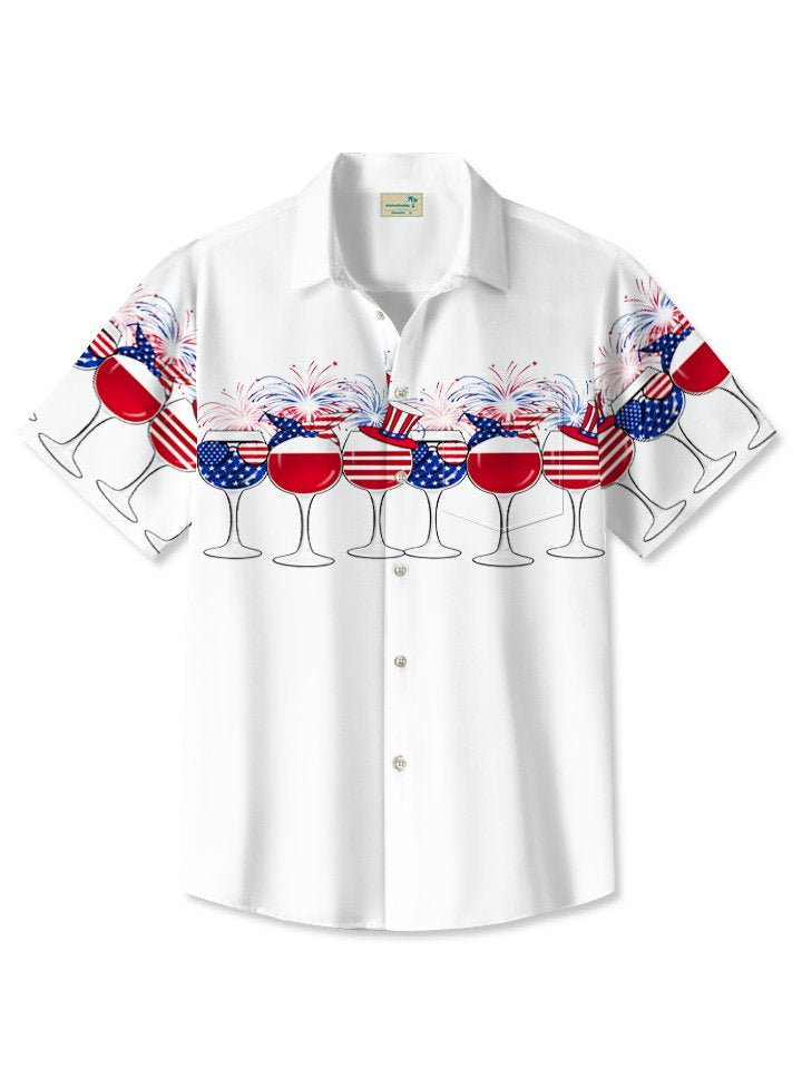 Alohadaddy Summer Independence Day Flag Wine Glass Party Casual Vacation Shirt