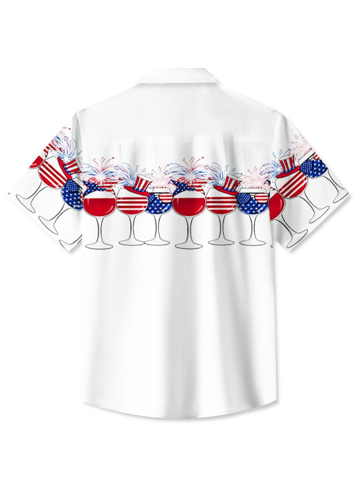 Alohadaddy Summer Independence Day Flag Wine Glass Party Casual Vacation Shirt