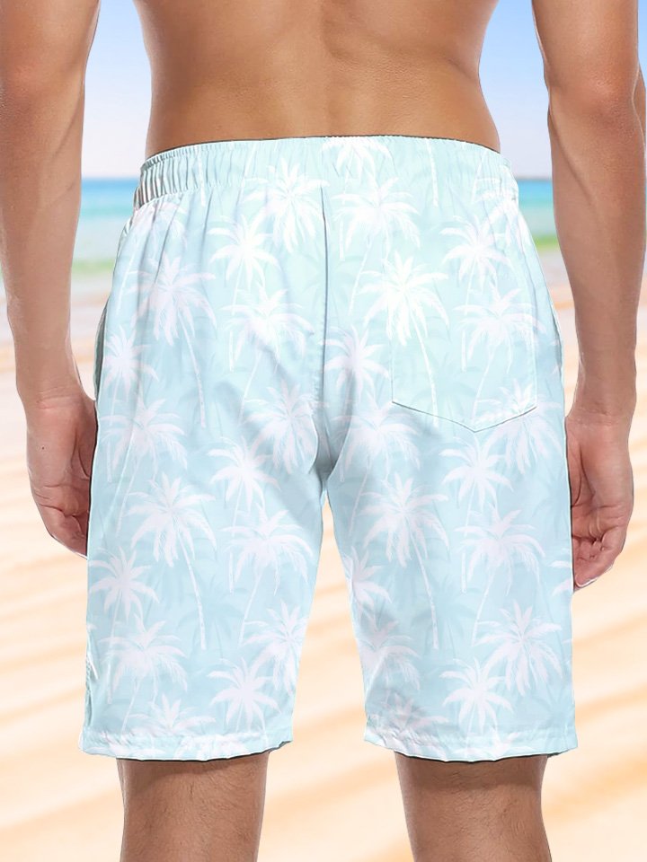 Alohadaddy Summer Tropical Beach Leaves Casual Vacation Shorts