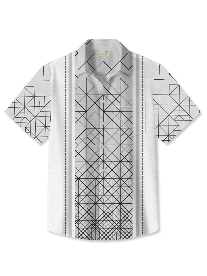 Alohadaddy Summer Geometric Lines Simple Commuting Casual 50s Vintage Bowling Shirt