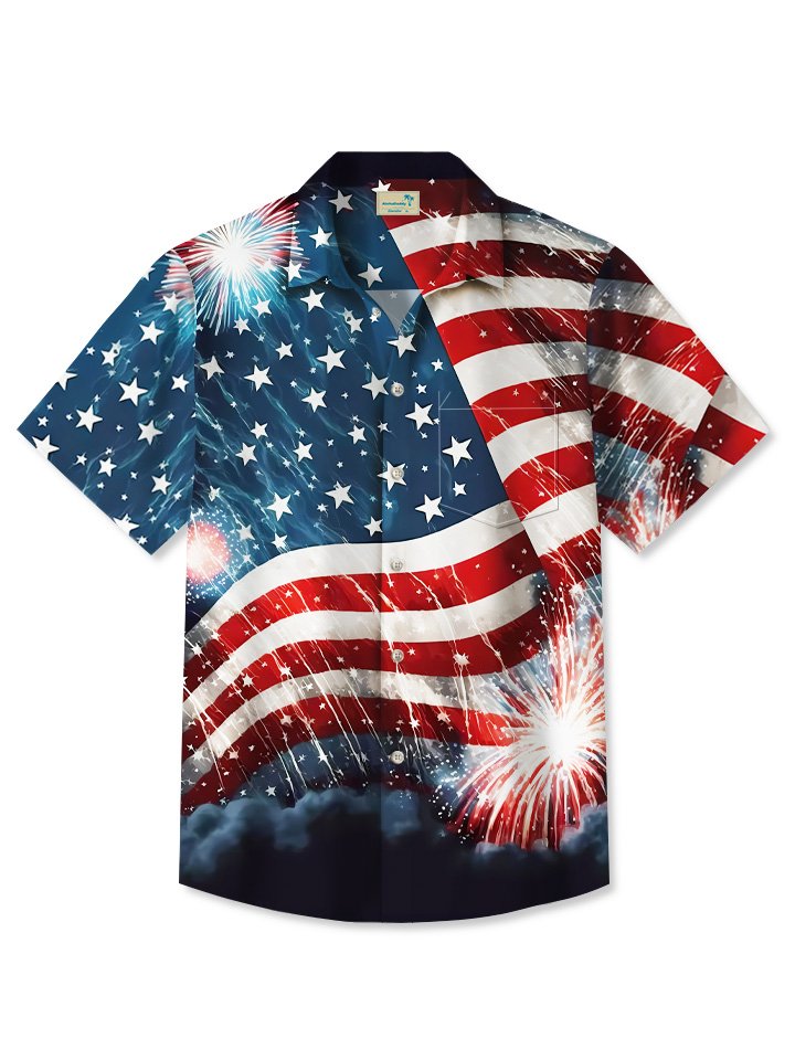 Alohadaddy Summer Independence Day Holiday Flag Retro Casual Vacation Shirt
