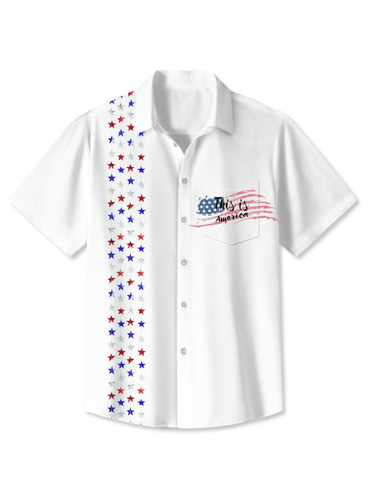 Alohadaddy Summer Stars Flag Independence Day Commute Casual 50s Vintage Bowling Shirt