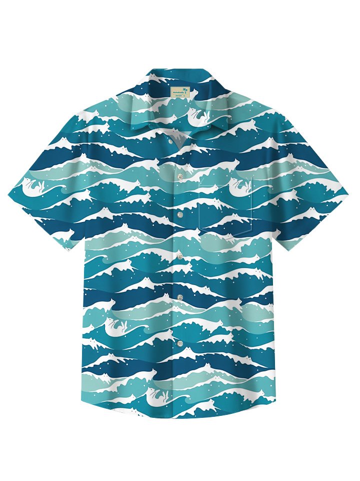Camisa informal de vacaciones con estampado de animales y olas del océano de verano de Alohadaddy